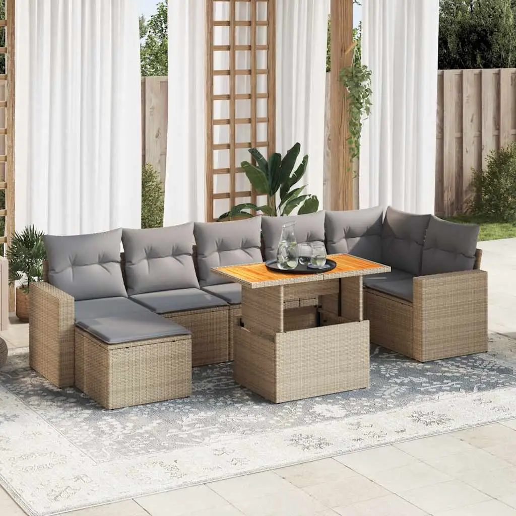 Ensemble de jardin 8 pcs beige résine tressée avec table relevable et modules de rangement – ComfortXL Outdoor Living