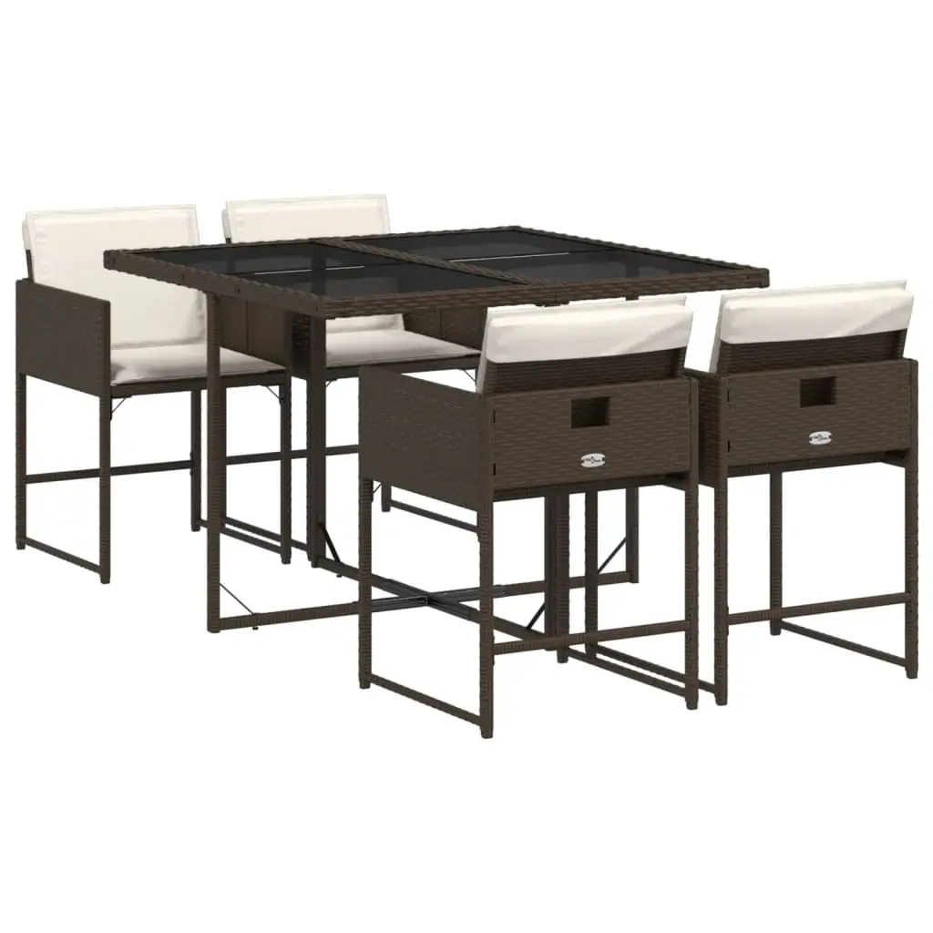 Ensemble de 5 pcs table de jardin avec chaises – mobilier de jardin et coussins marron poly rotin-JU2644