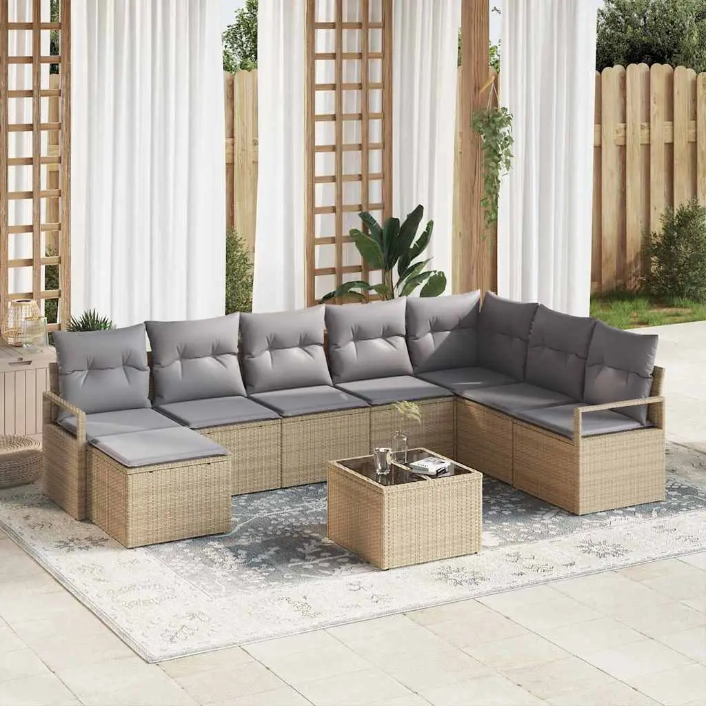 Ensemble de Canapés avec coussin 9 pcs Beige polyrotin vidaXL 3346510