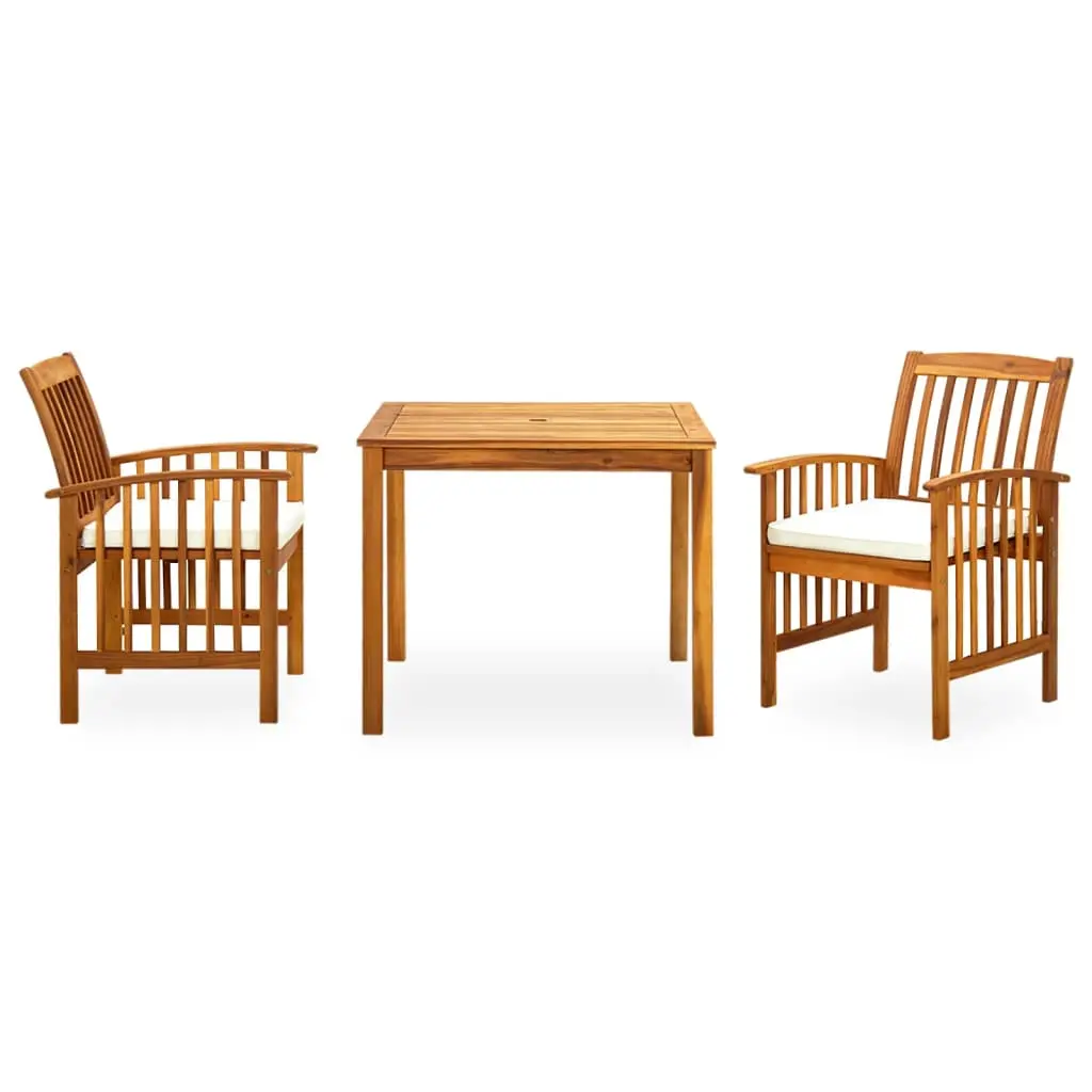 Ensemble de 3 pcs table de jardin avec chaises – mobilier de jardin et coussins Acacia solide-JU2671