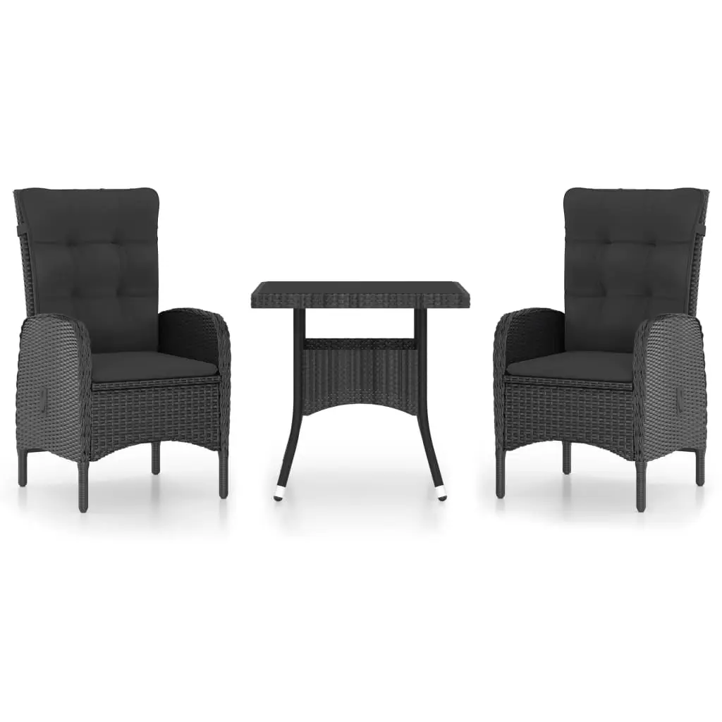 Ensemble de 3 pcs table de jardin avec chaises – mobilier de jardin Résine tressée et verre Noir