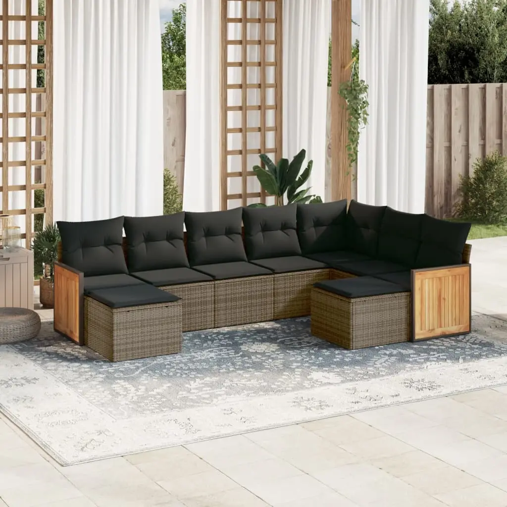Ensemble de jardin 9 pcs en résine tressée modulable avec poufs et rangement Gris – ComfortXL Outdoor Living
