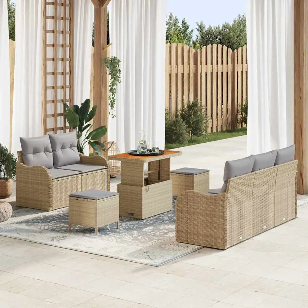 Ensemble de jardin 8 pcs polyrotin et acier pour 7 personnes terrasse Beige – ComfortXL Outdoor Living