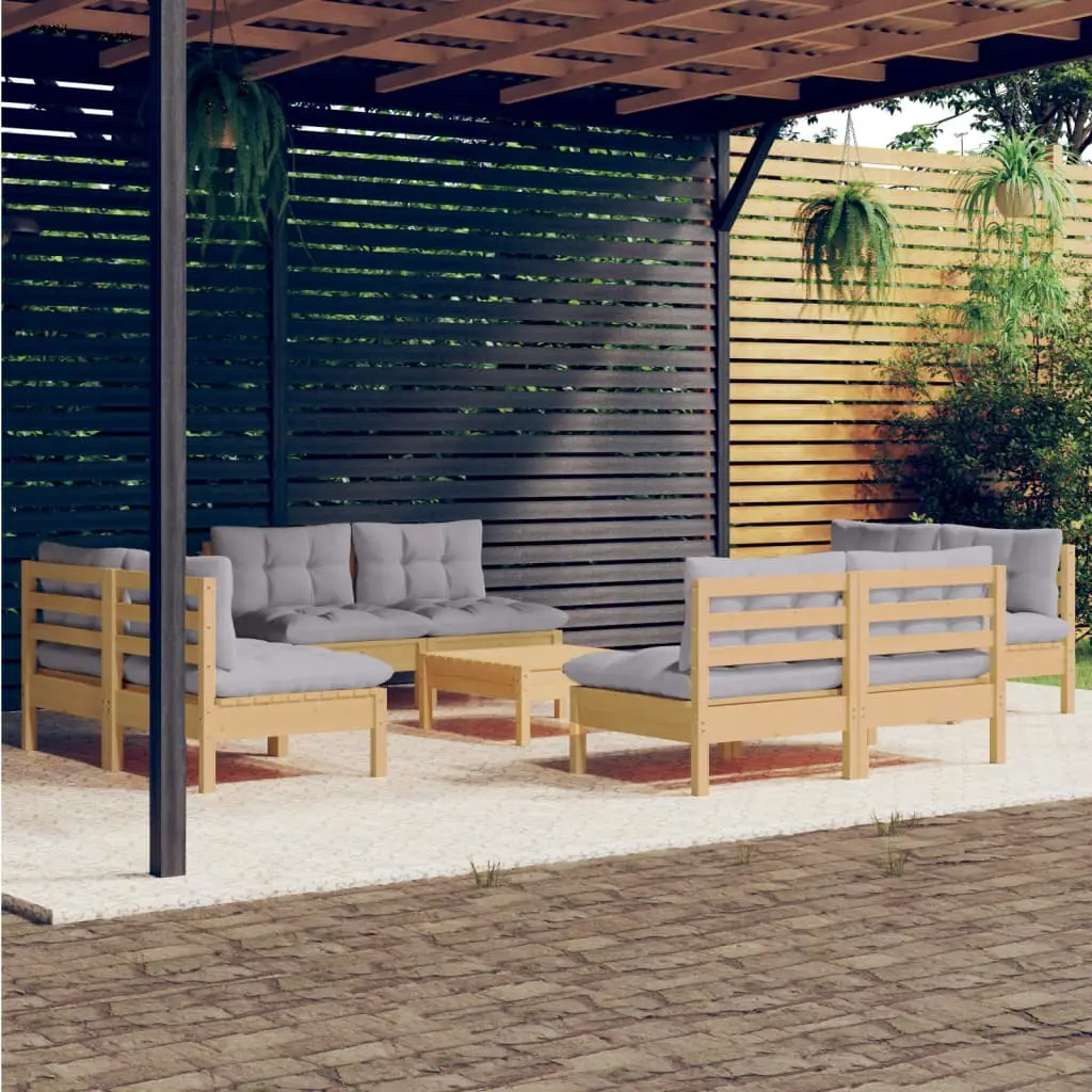 Ensemble de Jardin Configurable 9 Éléments en Bois de Pin Massif et Coussins Gris – ComfortXL Outdoor Living