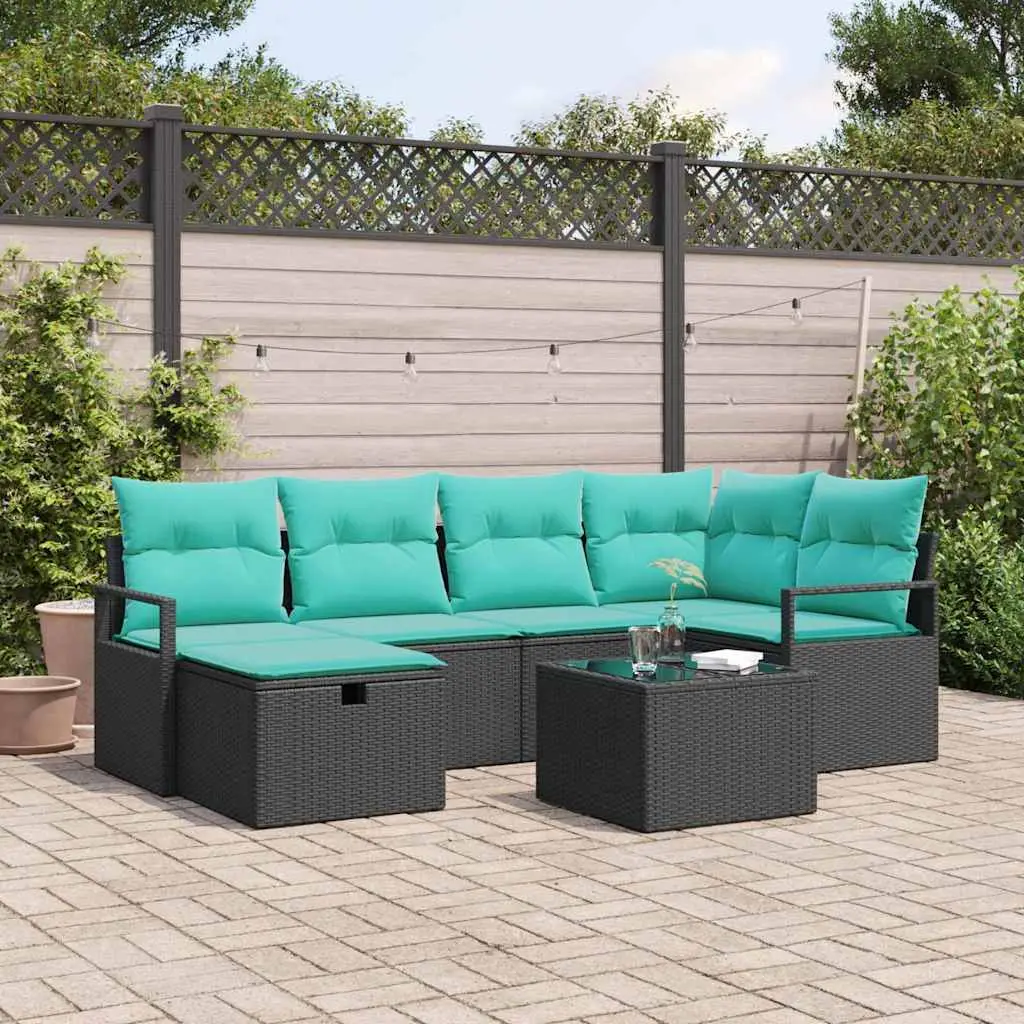 Ensemble de Canapés 7 pcs Noir et turquoise polyrotin vidaXL 3359195