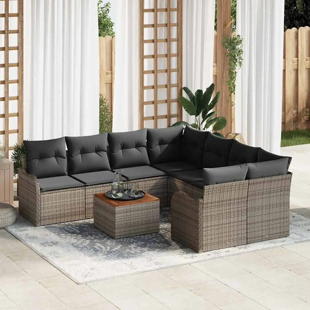 Ensemble de jardin 9 pièces poly rotin avec coffres de rangement pour terrasse Gris – ComfortXL Outdoor Living
