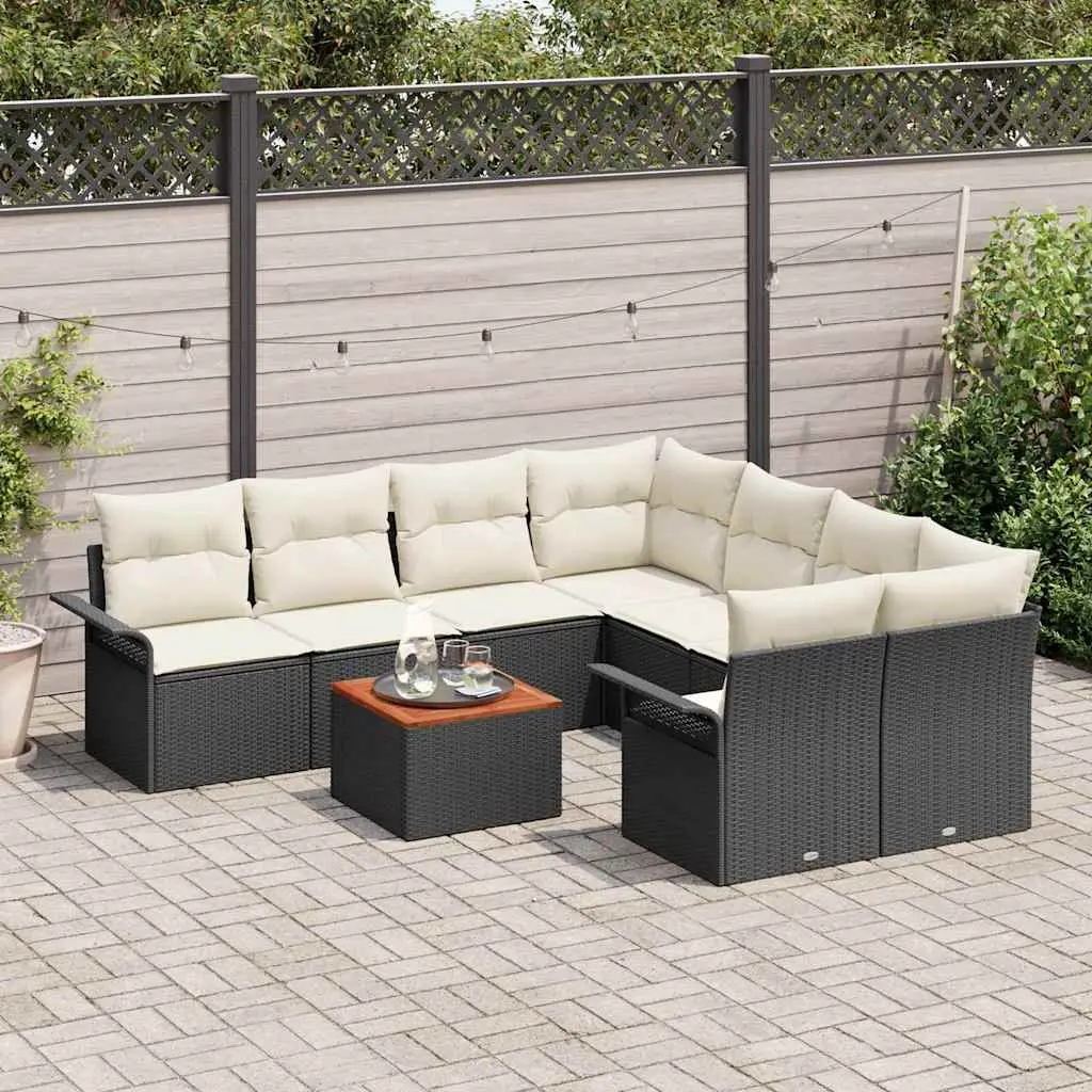 Ensemble de canapé de jardin avec coussin 9 pcs Noir polyrotin vidaXL 3347306