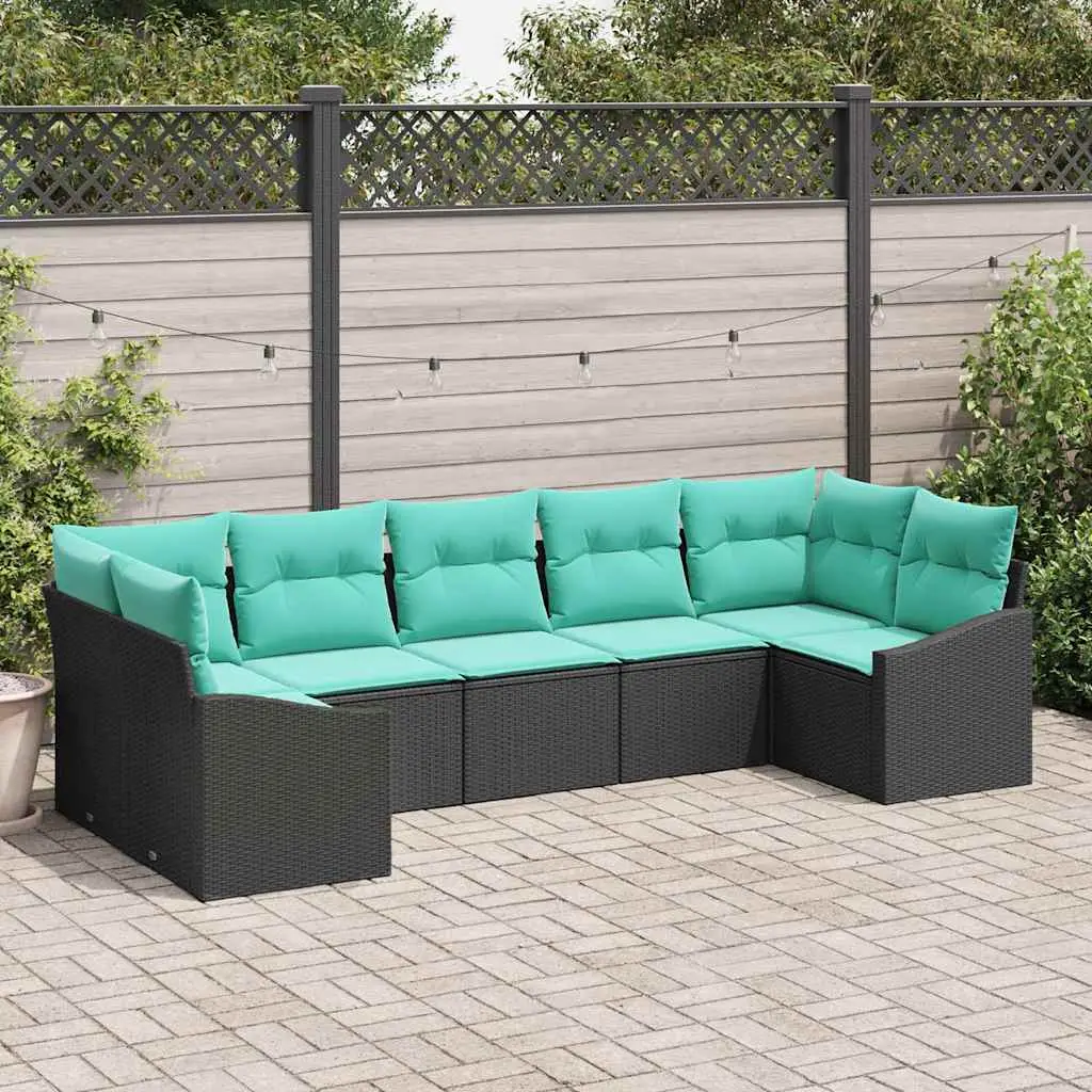Ensemble de Canapés avec coussin 7 pcs Noir polyrotin vidaXL 3346876