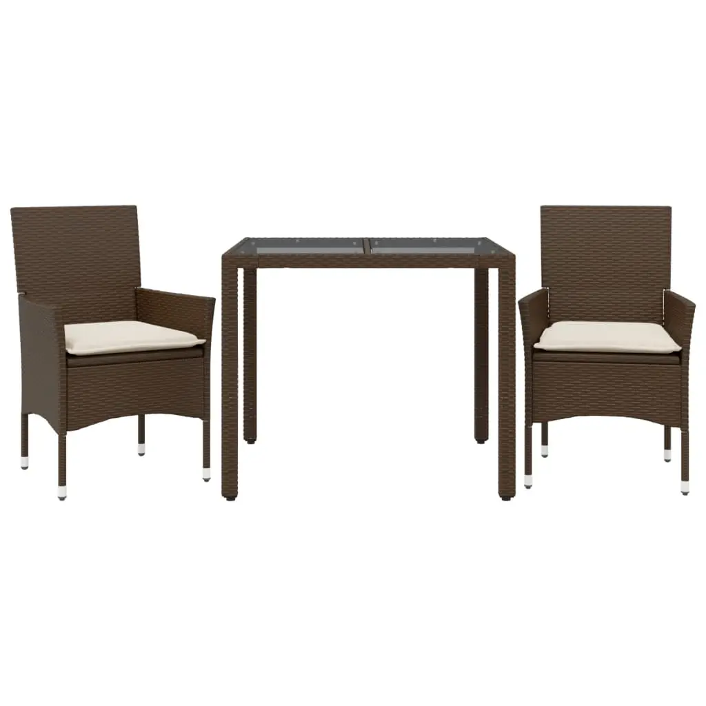 Ensemble de 3 pcs table de jardin et chaises avec coussins – mobilier de jardin marron rotin verre-JU2895