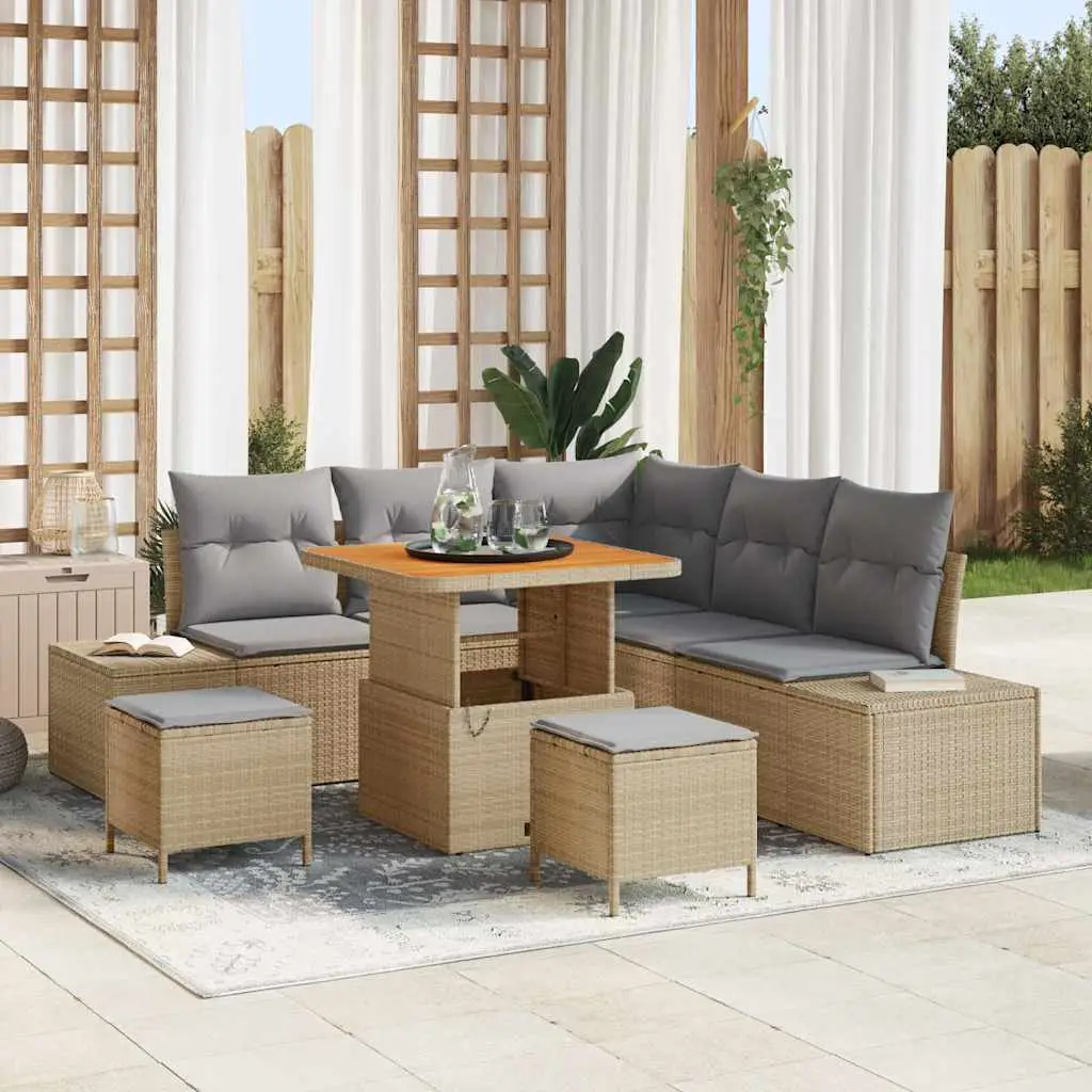 Ensemble de jardin 8 pcs avec canapés et poufs pour 7 convives Beige – ComfortXL Outdoor Living