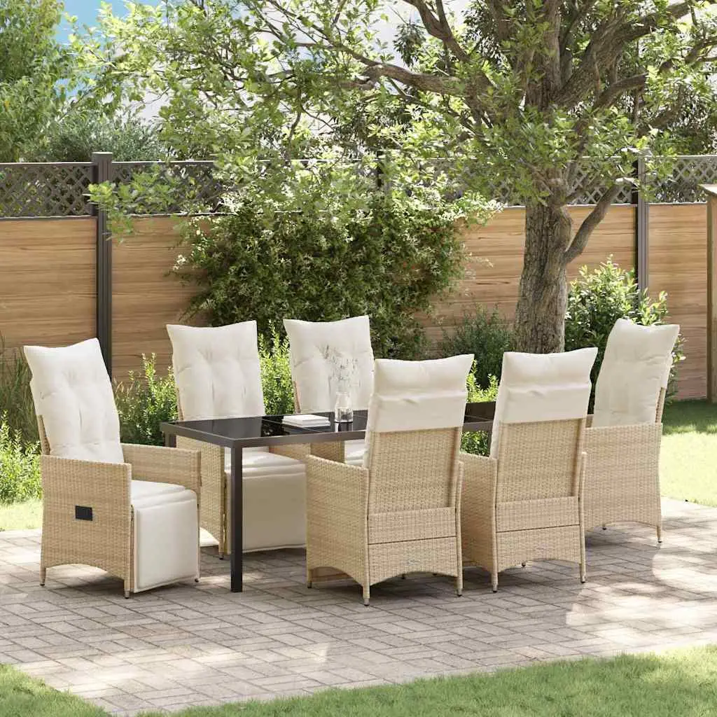Ensemble de salle à manger pour jardin 7 pcs Beige polyrotin vidaXL 3379588 Beige