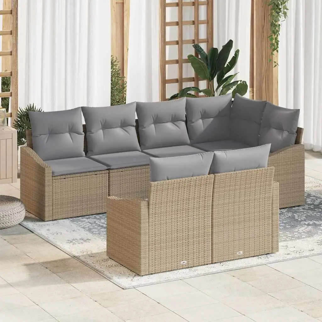 Ensemble de Canapés avec coussin 7 pcs Beige polyrotin vidaXL 3346760