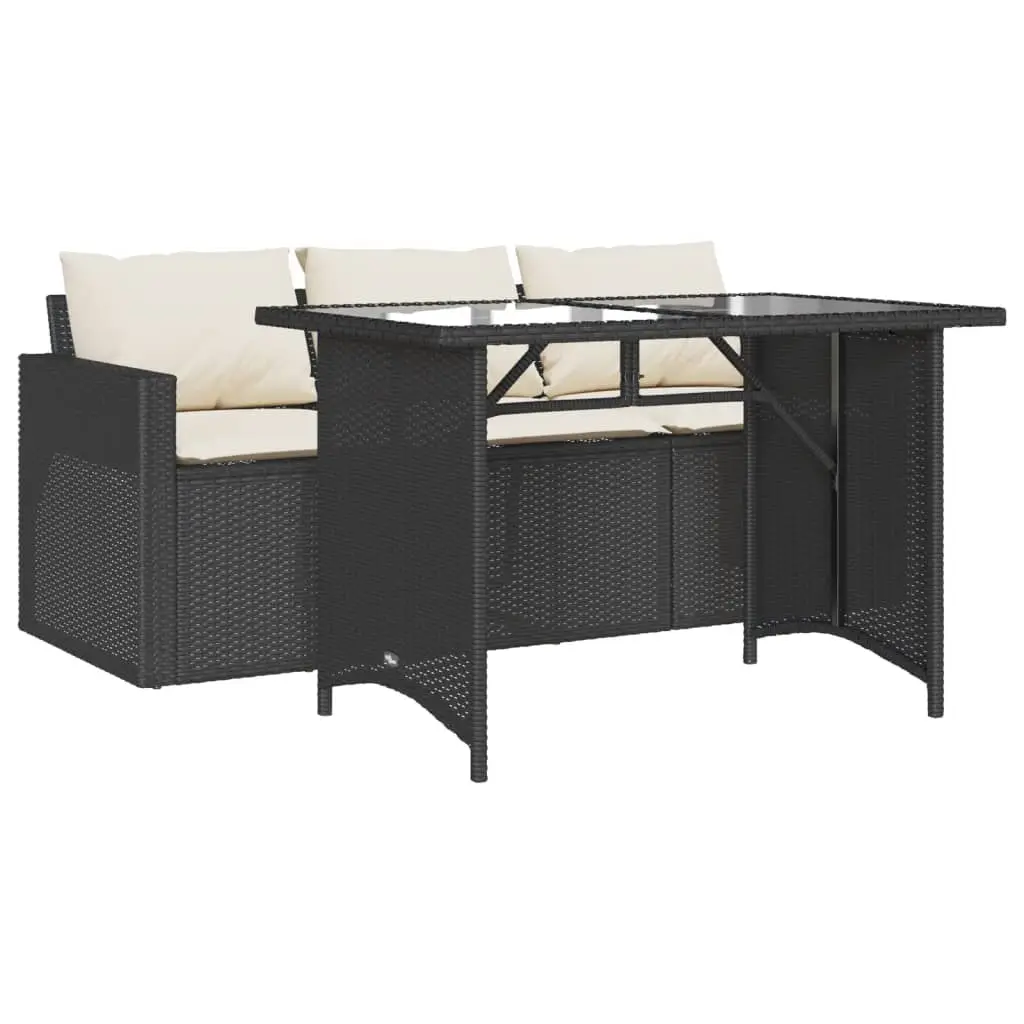 Ensemble de 2 pcs table de jardin et chaises avec coussins – mobilier de jardin noir résine tressée-JU2412
