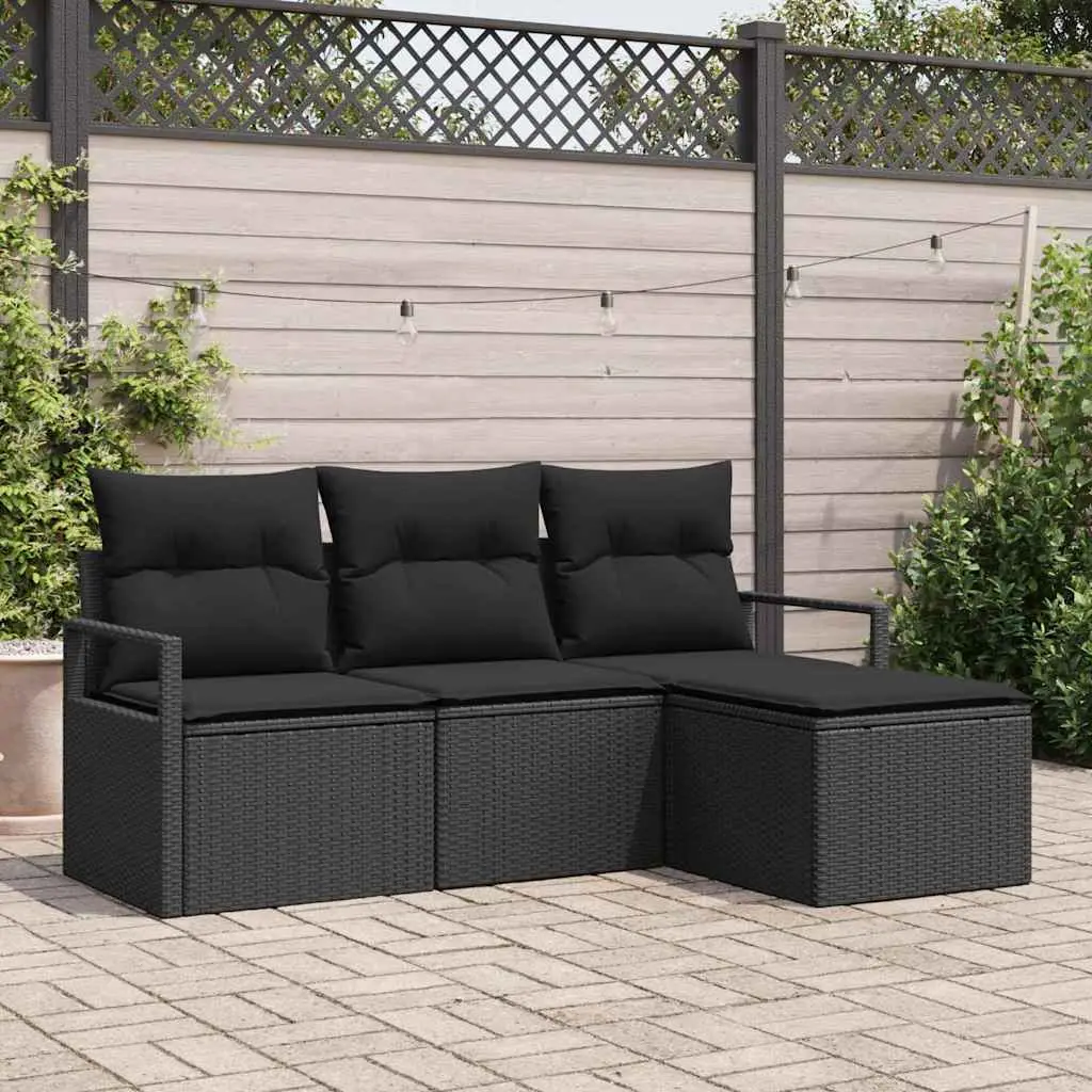 Ensemble de Canapés avec coussin 4 pcs Noir polyrotin vidaXL 3355002