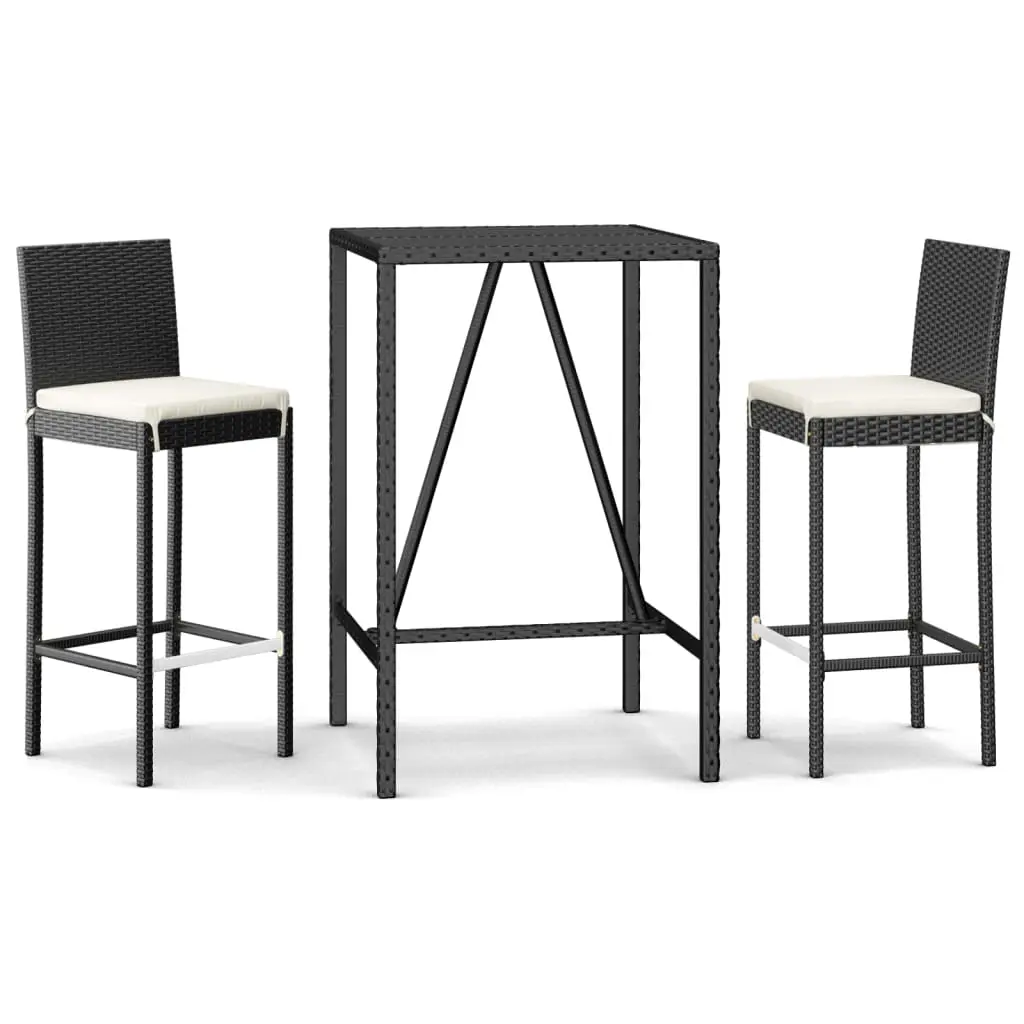 Ensemble de 3 pcs bar de jardin – Mobilier d’extérieur – Mobilier de jardin avec coussins noir poly rotin-JU2162