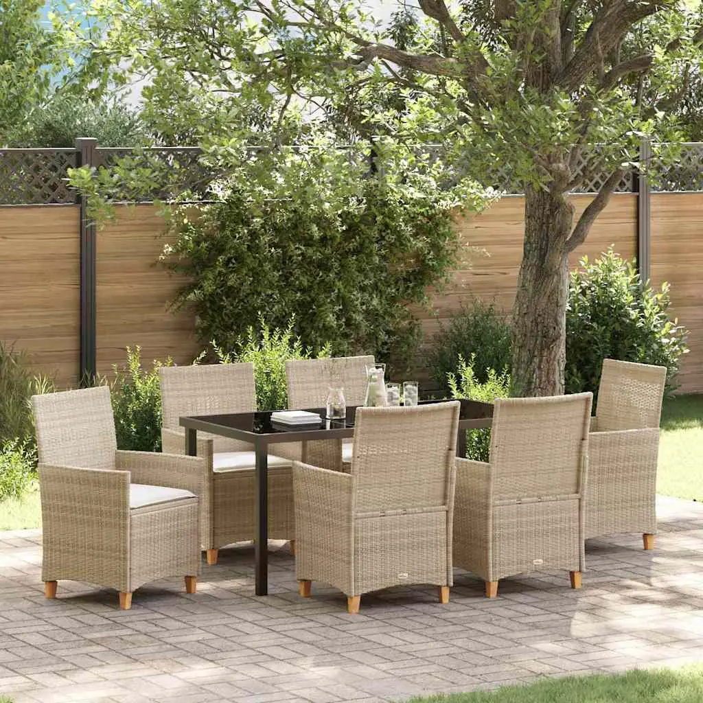 Ensemble de salle à manger pour jardin 7 pcs Beige polyrotin vidaXL 3381083 Beige