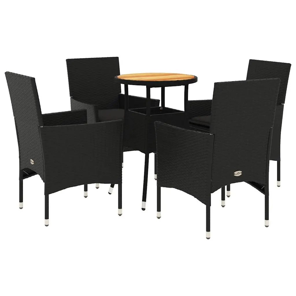 Ensemble de 5 pcs table de jardin et chaises avec coussins – mobilier de jardin noir rotin acacia-JU2647