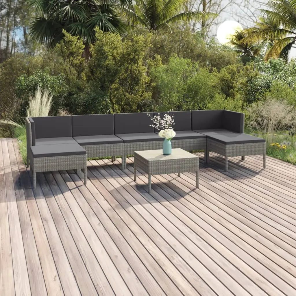 Ensemble de Jardin 7 Places Modulable Table Repose-Pieds Pauf en Résine Tressée Gris – ComfortXL Outdoor Living