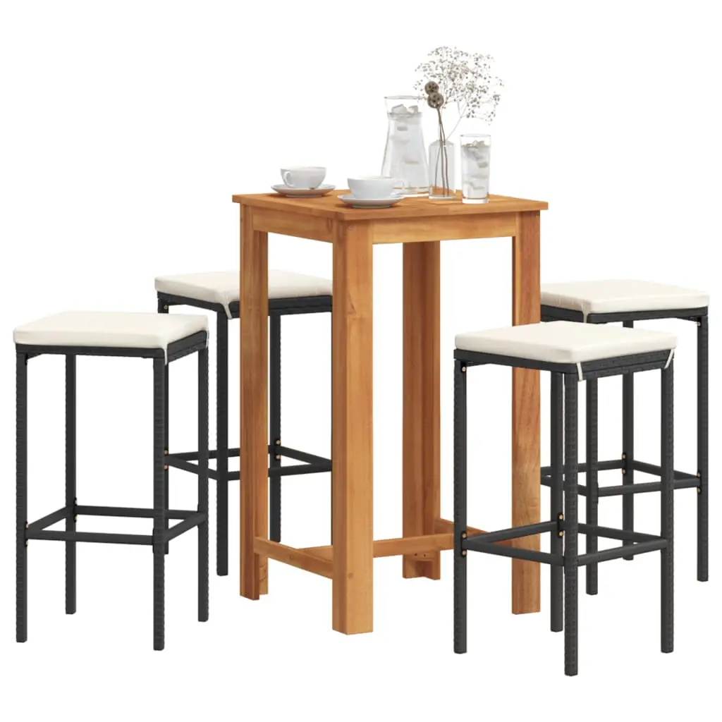 Ensemble de bar de jardin 5 pcs noir bois massif acacia rotin vidaXL 3295270