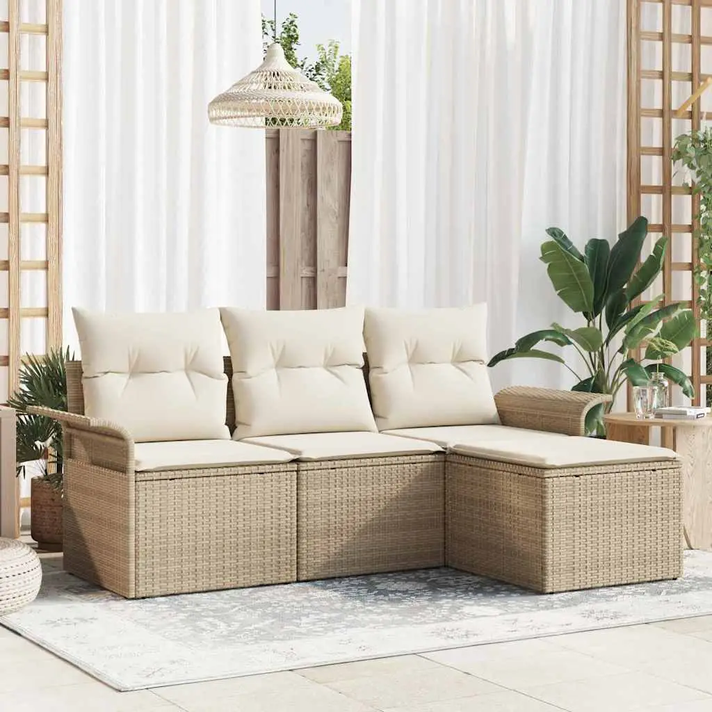 Ensemble de Canapés avec coussin 4 pcs Beige polyrotin vidaXL 3345311