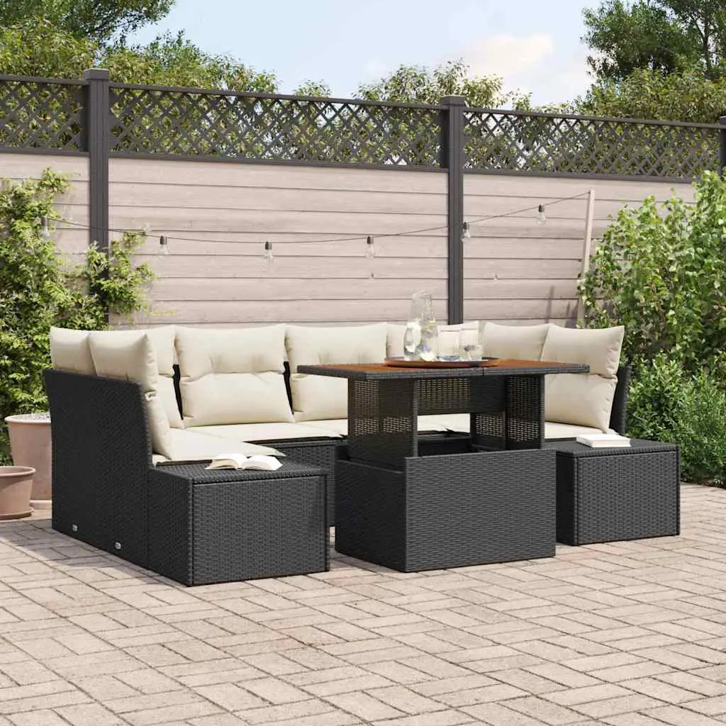 Ensemble de salle à manger pour jardin 7 pcs Noir et Crème vidaXL 3349914