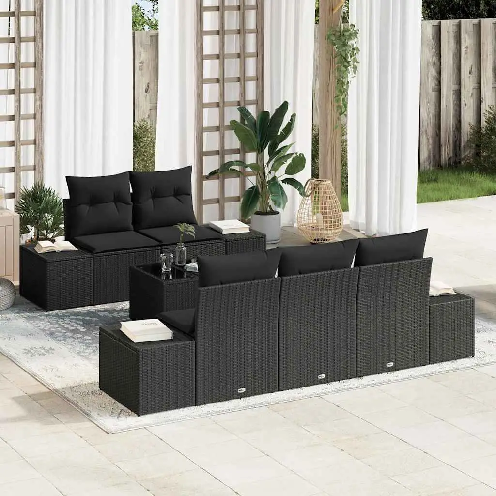 Ensemble de canapé de jardin avec coussin Noir polyrotin vidaXL 3346943