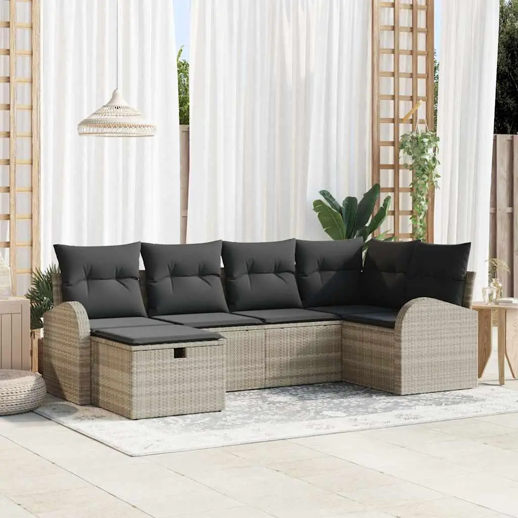 Ensemble de Canapés avec coussin 6 pcs Gris clair polyrotin vidaXL 3359081