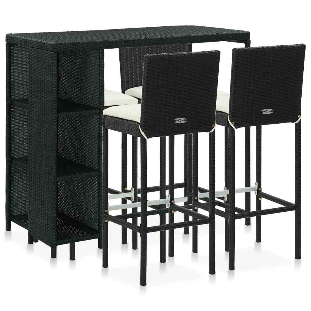 Ensemble de bar de jardin 5 pcs et coussins Résine tressée Noir vidaXL 3064918