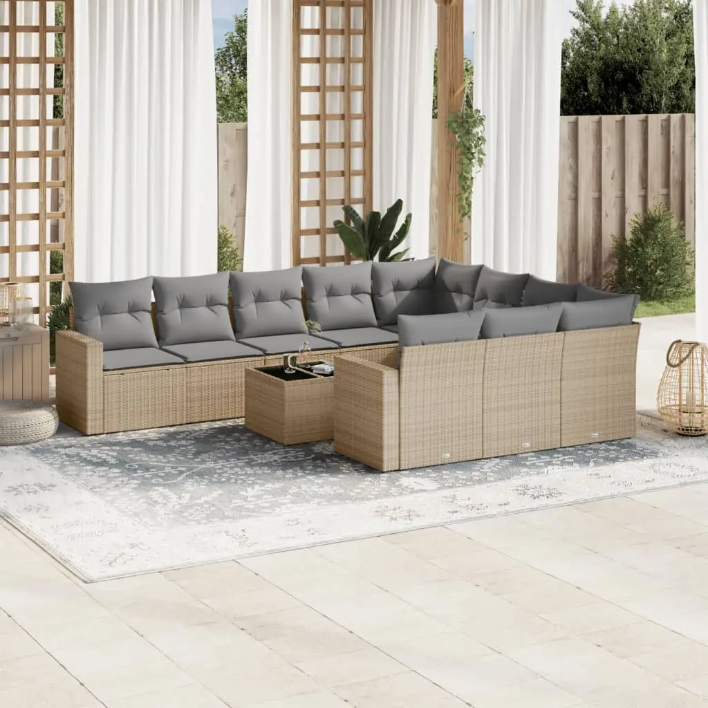 Ensemble Canapés Modulable 11 Pièces Résine Tressée avec Rangement et Table Basse Beige – ComfortXL Outdoor Living