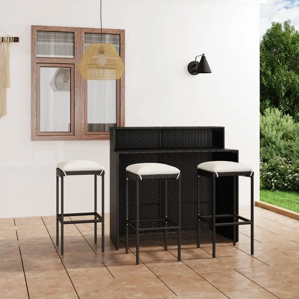 Ensemble de bar de jardin avec coussins 4 pcs Noir vidaXL 3064876