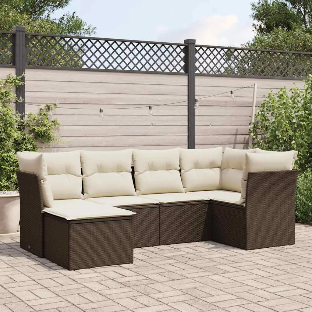 Ensemble de jardin modulable 6 places en résine tressée avec tabouret pour patio et balcon Marron – ComfortXL Outdoor Living