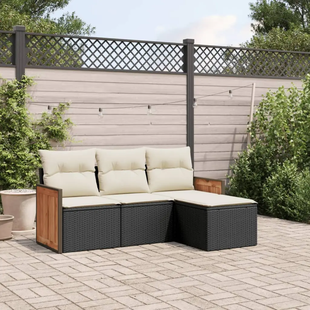 Ensemble Canapés 4 pcs Noir Résine Tressée avec Coussins Crème et Rangement pour Petit Espace – ComfortXL Outdoor Living