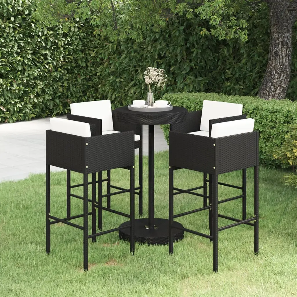 Ensemble de bar de jardin 5 pcs et coussins Résine tressée Noir vidaXL 3094775