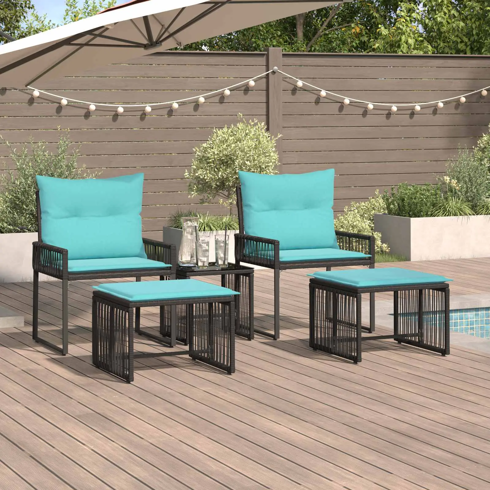 Ensemble de meubles d’extérieur 11 pcs Noir et turquoise vidaXL 42025155
