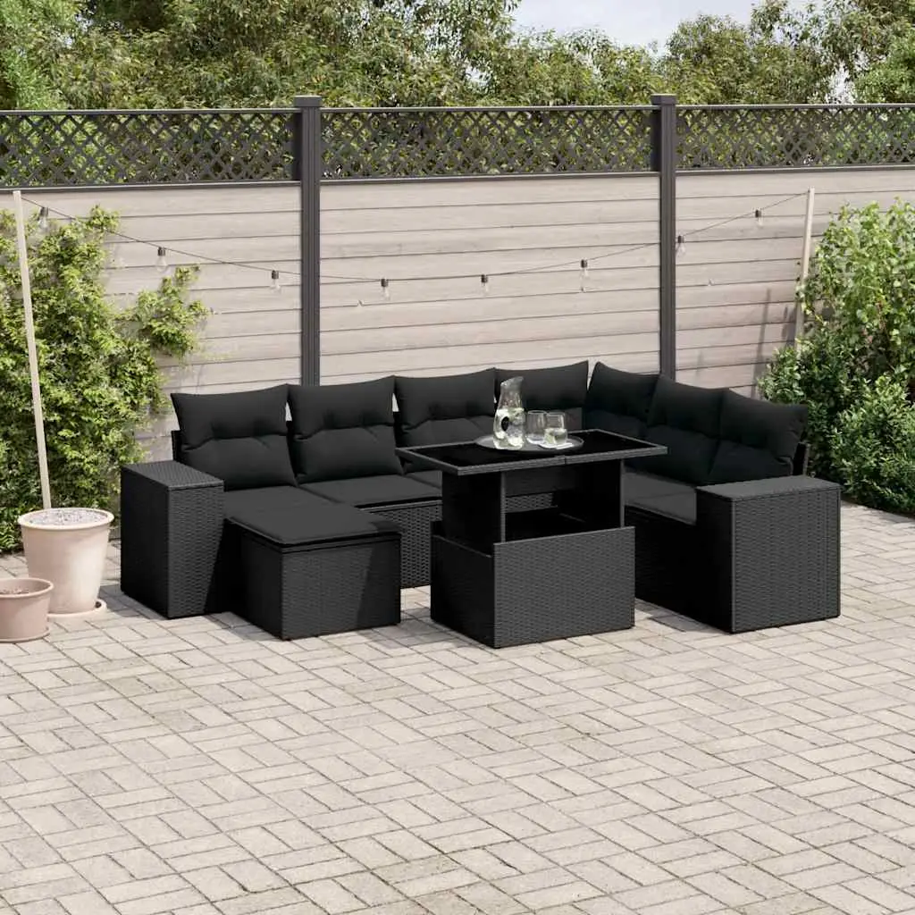 Ensemble de Jardin 8 Pièces en Résine Tressée avec Table Relevable et Coussins Noirs – ComfortXL Outdoor Living