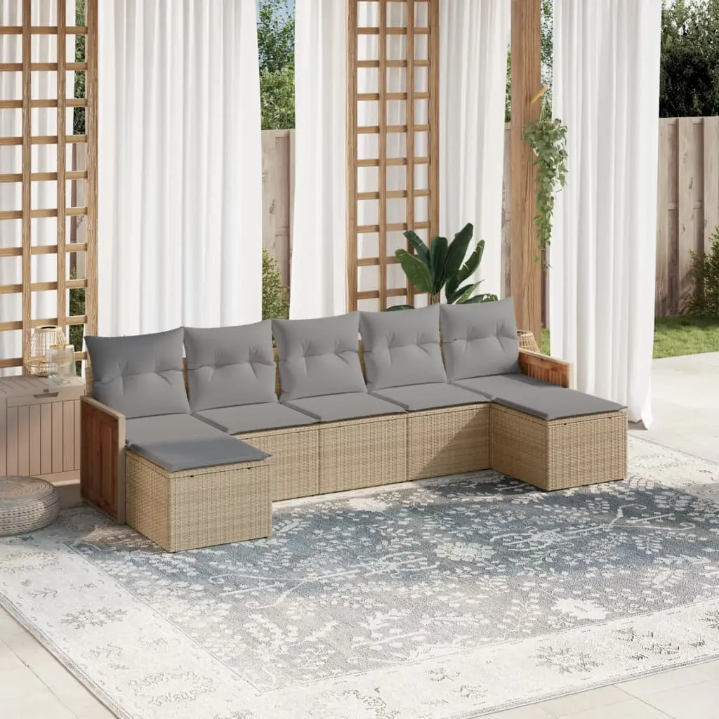 Ensemble d’Extérieur 7 pcs Résine Tressée Beige avec Rangement et Coussins Gris – ComfortXL Outdoor Living