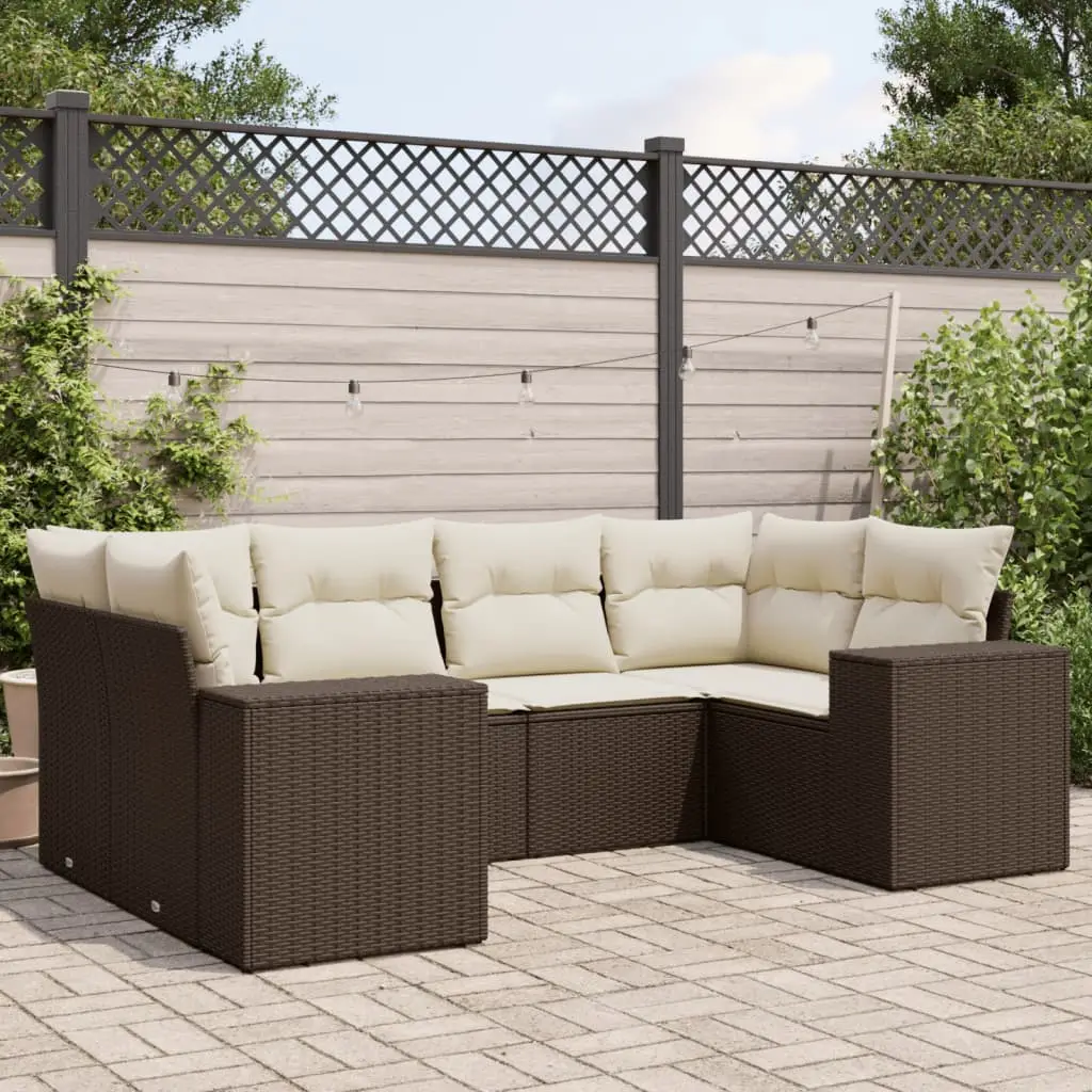 Ensemble canapés de jardin 6 places résine tressée modulable pour extérieur Marron Coussins Crème – ComfortXL Outdoor Living