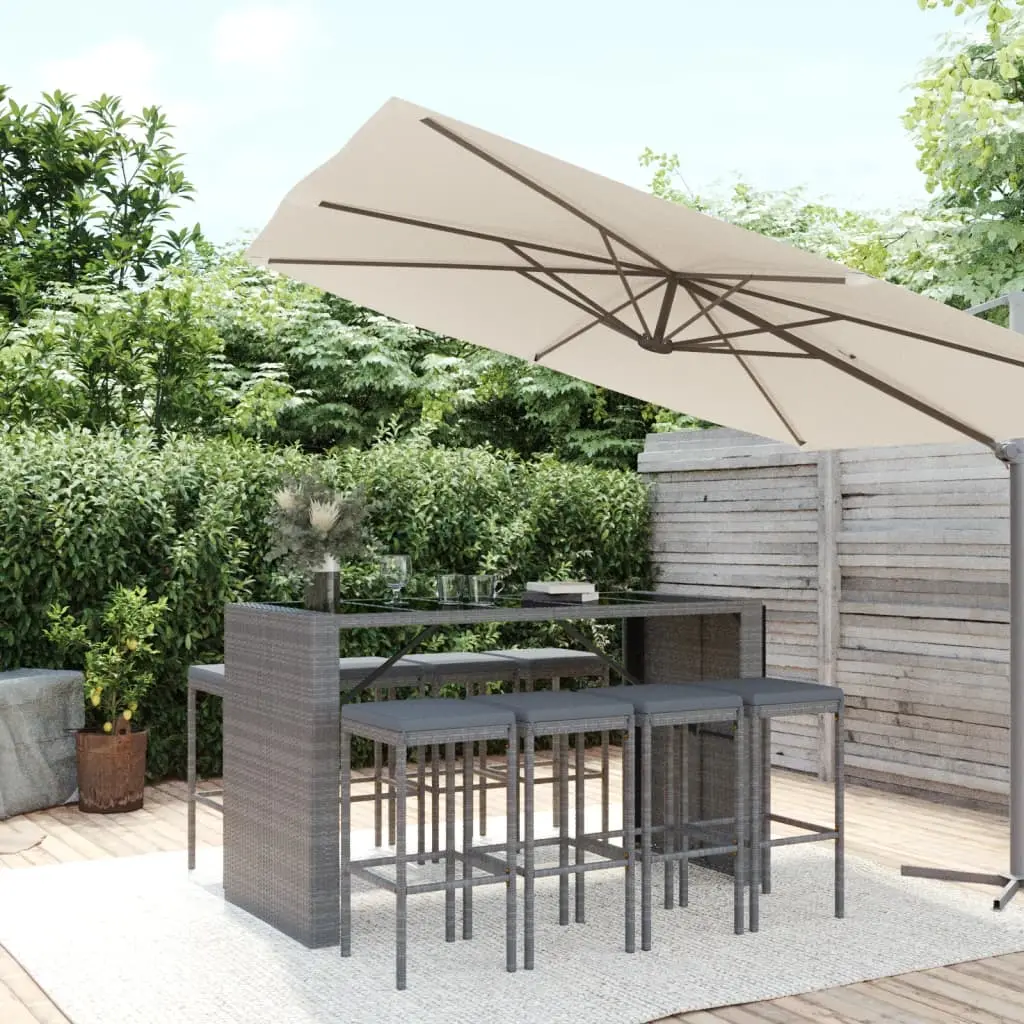 Ensemble de bar de jardin 9 pcs avec coussins gris poly rotin vidaXL 3187624