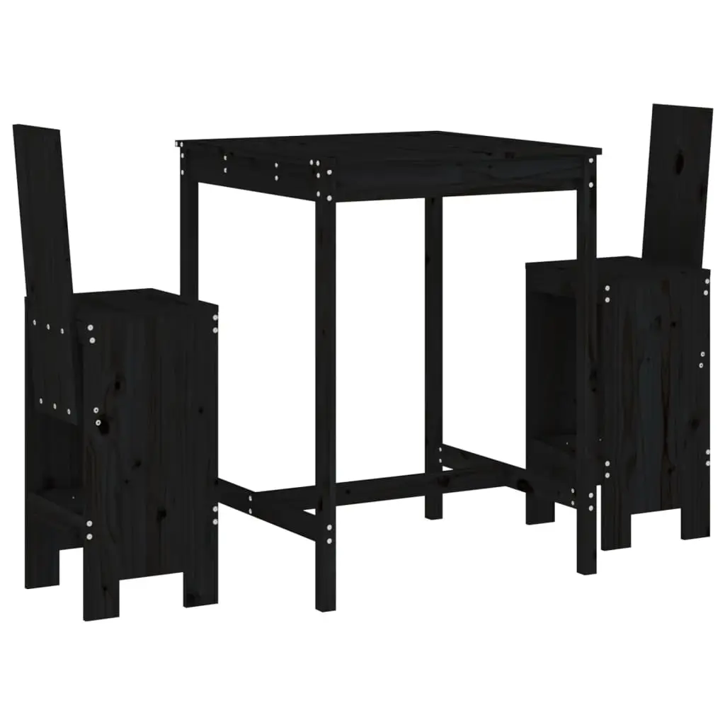 Ensemble de 3 pcs bar de jardin – Mobilier d’extérieur – Mobilier de jardin noir bois de pin massif-JU2111
