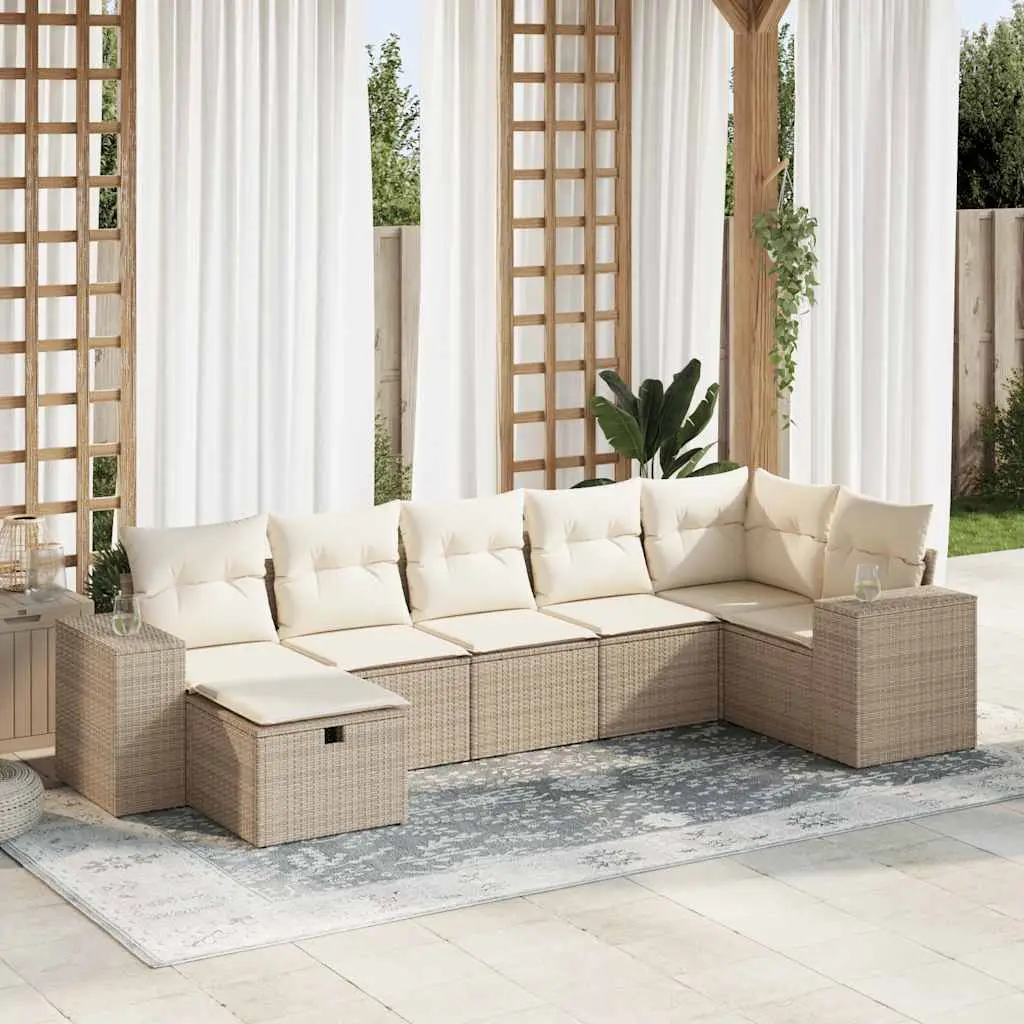 Ensemble canapés de jardin 7 pcs avec rangement modulable en résine tressée Beige – ComfortXL Outdoor Living