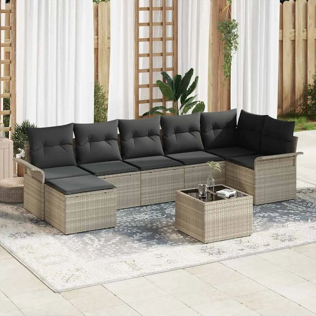 Ensemble Canapé Jardin 8 Pièces Poly Rotin Modulable avec Table Ajustable 7 Places Gris Clair – ComfortXL Outdoor Living