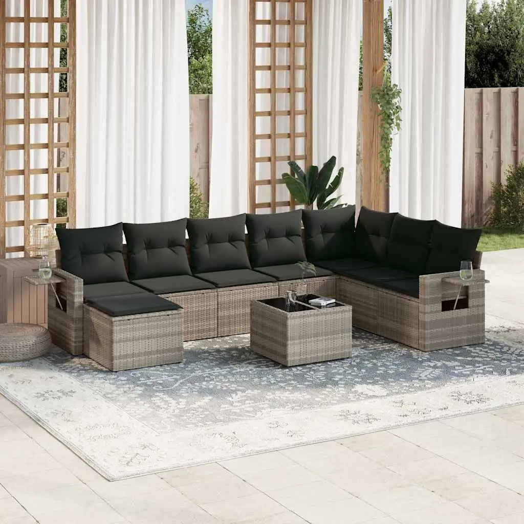 Ensemble de Jardin Modulaire 8 Places Poly Rotin avec Table Basse et Repose-pieds Gris Clair – ComfortXL Outdoor Living