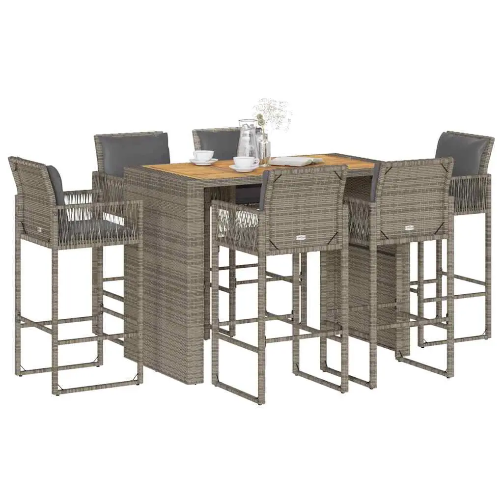 Ensemble de bar de jardin 7 pcs avec coussins gris poly rotin vidaXL 3328904