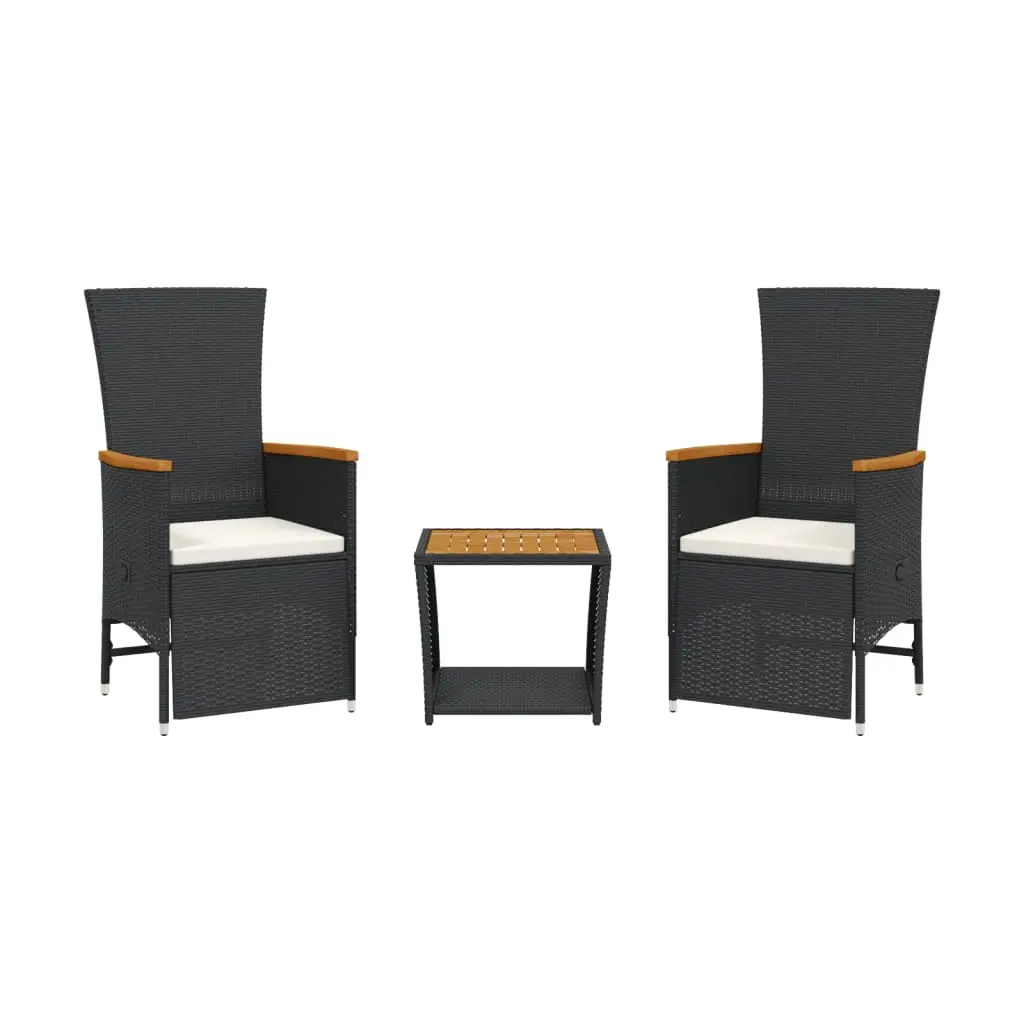 Ensemble de 3 pcs table de jardin et chaises avec coussins – mobilier de jardin Noir-JU3132