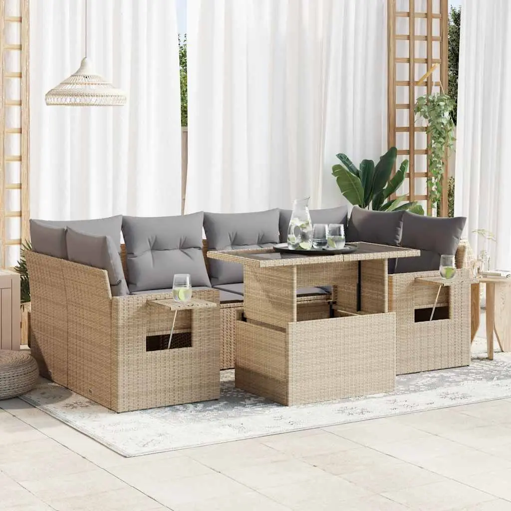 Ensemble de Jardin 7 pcs Résine Tressée Beige Modulable avec Table Transformable pour Terrasse – ComfortXL Outdoor Living