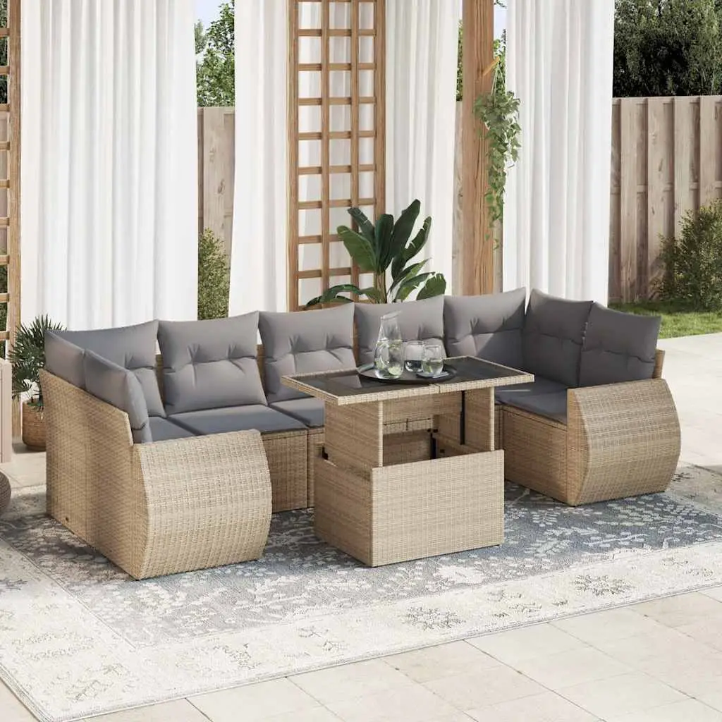 Ensemble de jardin 8 personnes résine tressée avec table ajustable et rangements Beige – ComfortXL Outdoor Living