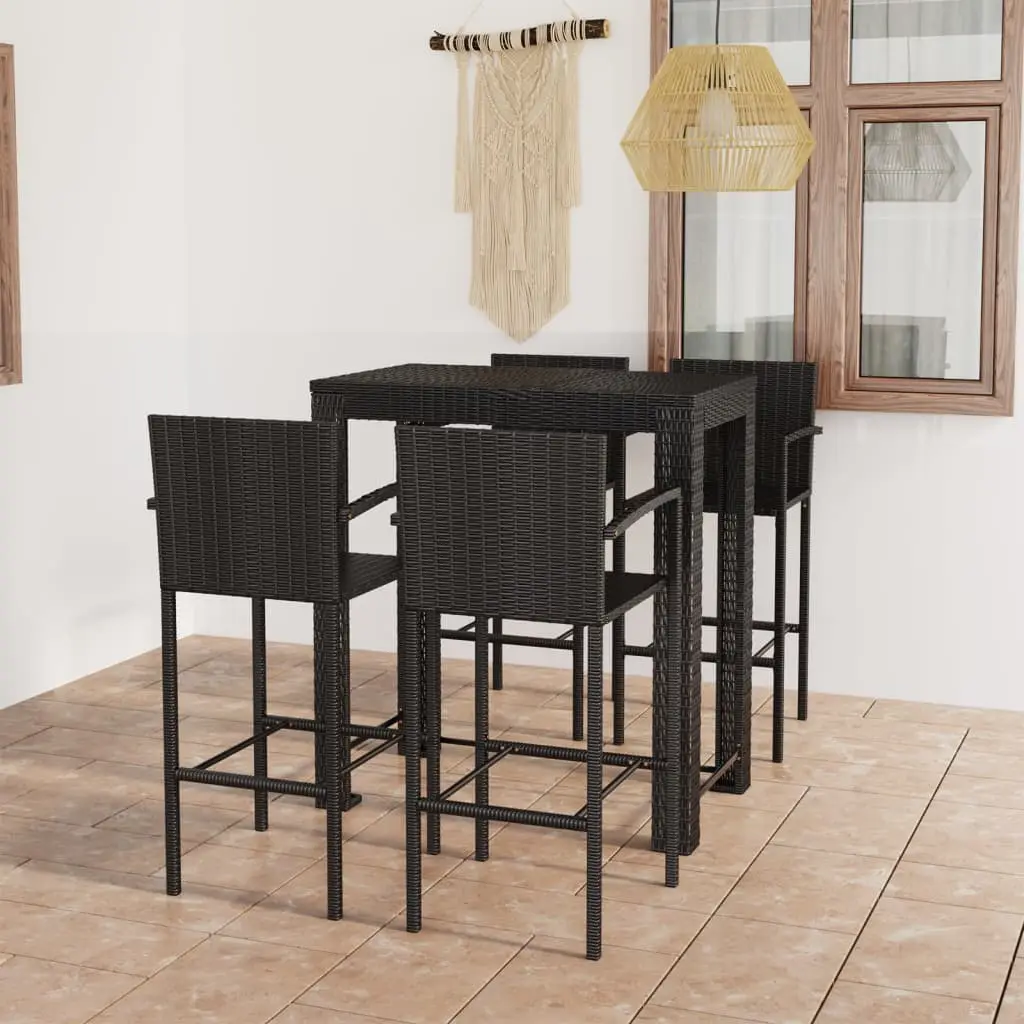 Ensemble de bar d’extérieur 5 pcs accoudoir Résine tressée Noir vidaXL 3064811
