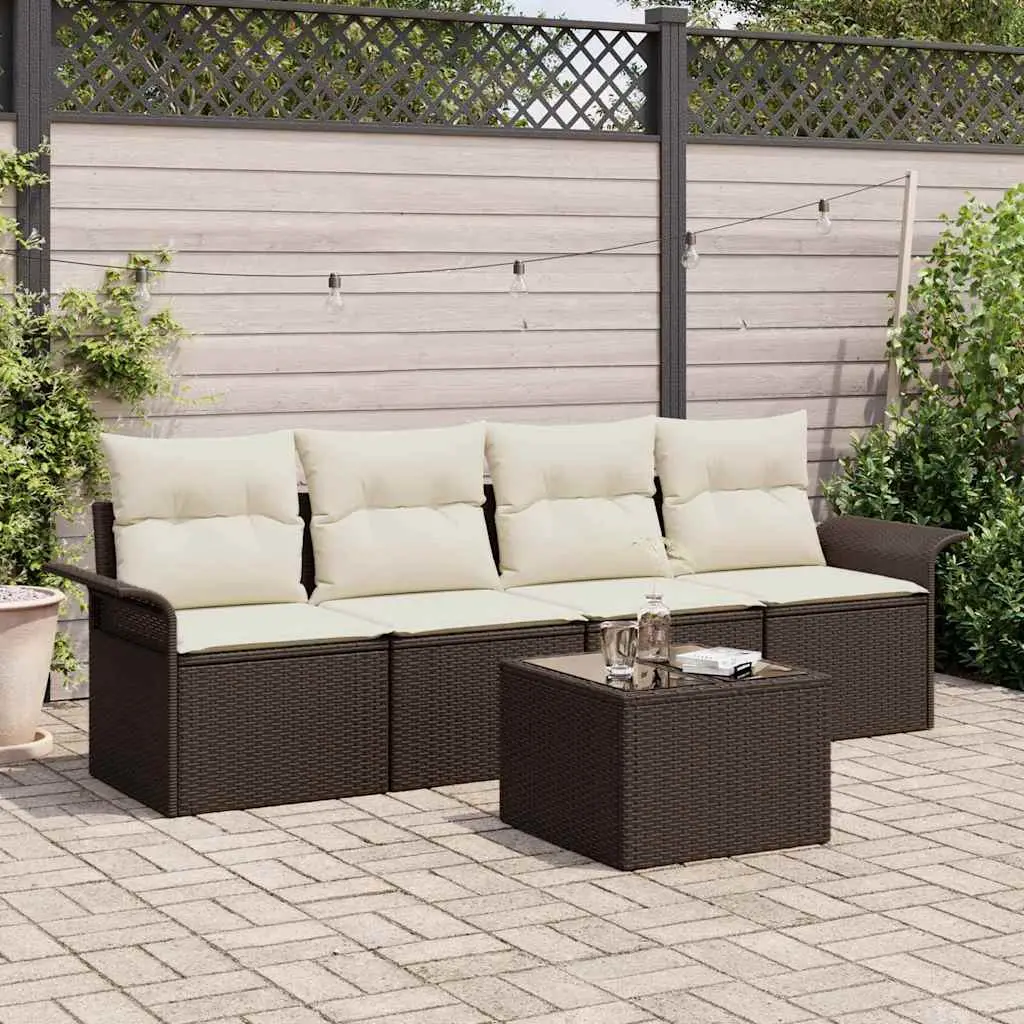 Ensemble de Canapés avec coussin 5 pcs Marron polyrotin vidaXL 3345228