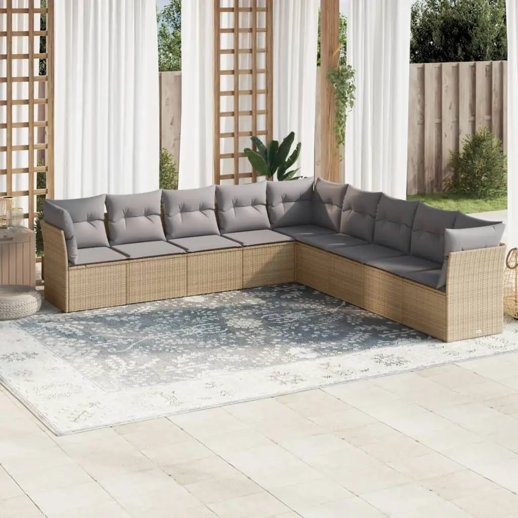 Ensemble canapé de jardin 9 places modulable en résine tressée pour grande terrasse Beige – ComfortXL Outdoor Living