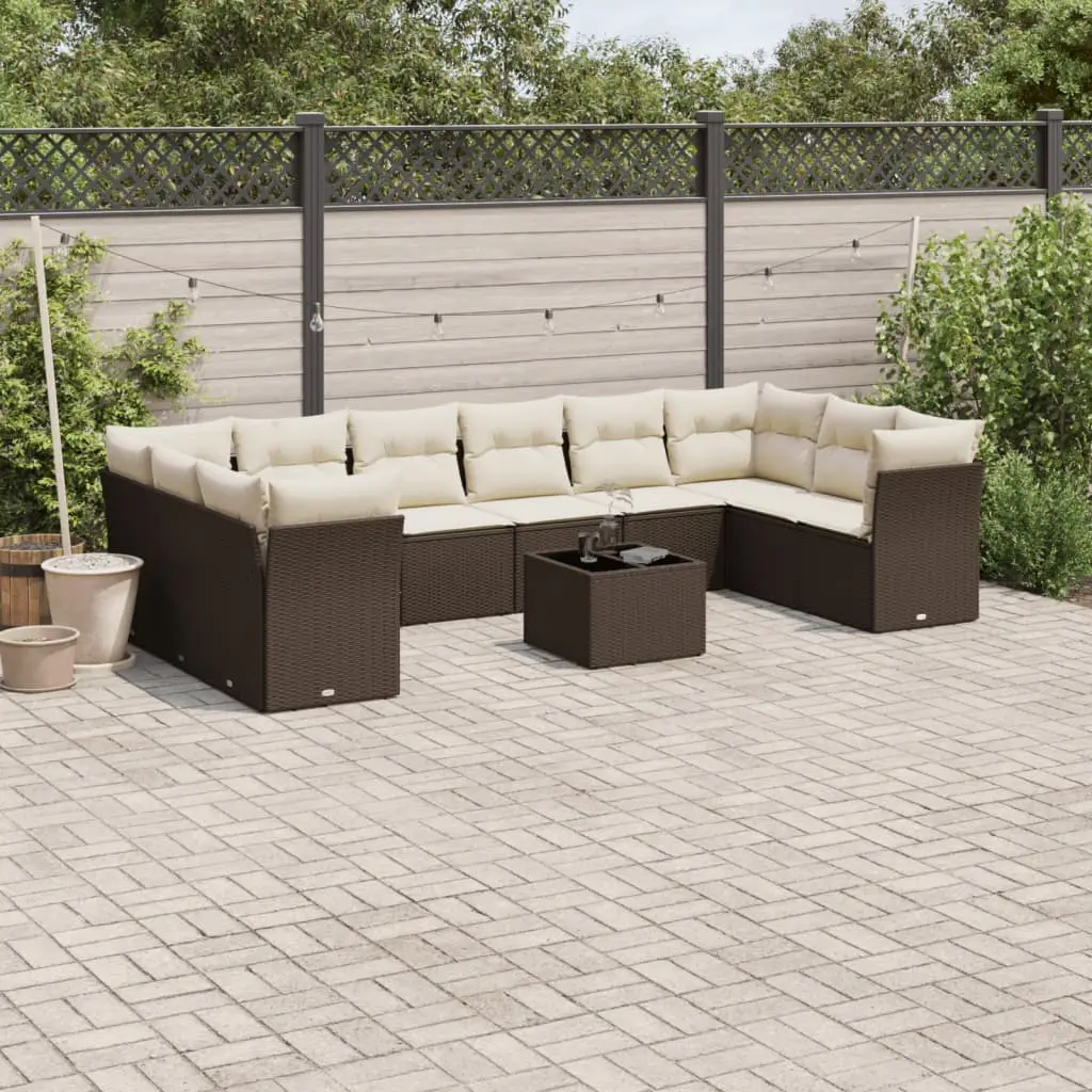 Ensemble canapés de jardin 11 pcs résine tressée modulable pour extérieur avec table basse Marron – ComfortXL Outdoor Living